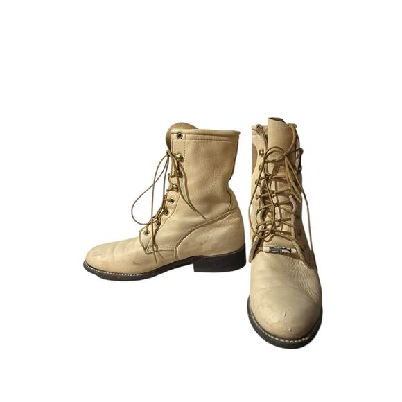 Vintage Acme Cream Leather Ankle Lace Up Western Kiltie Boots Size 6 M - Picture 4 of 7